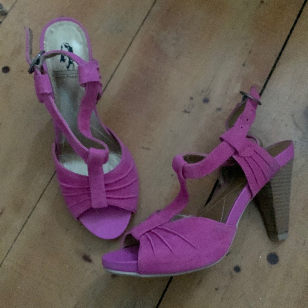 Pink suede heels
